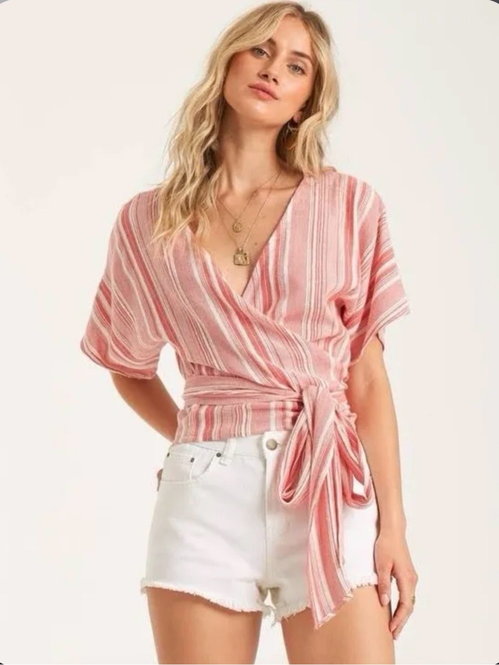 Billabong Local Shores Striped Top in Rad Red with Tie Waist size medium
